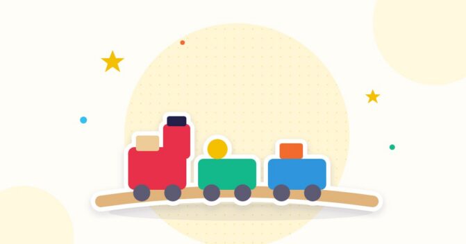 Illustration Holzeisenbahn mit Waggons