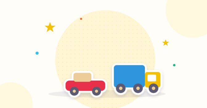 Illustration Holzauto und Lastwagen aus Holz