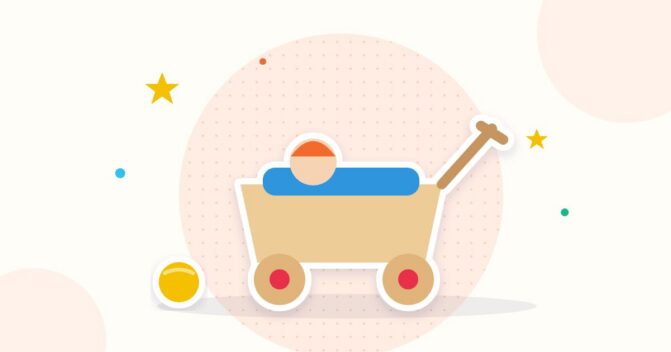 Illustration Puppenwagen aus Holz mit Puppe