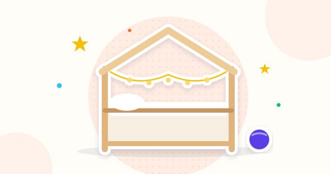 Illustration Hausbett mit Lichterkette