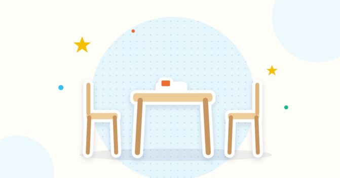 Illustration Kindertisch mit zwei Stühlen