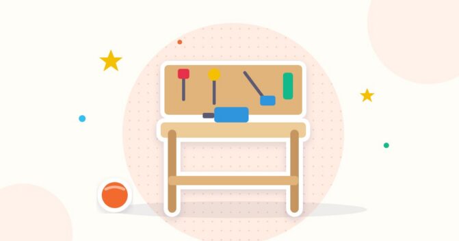 Illustration Kinderwerkbank mit Werkzeug