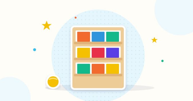 Illustration Montessori-Bücherregal mit Büchern