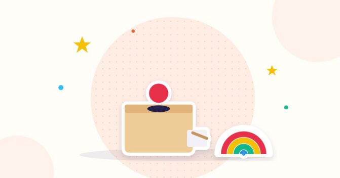 Illustration Montessori-Box zur Objektpermanenz und Regenbogen